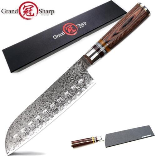 Grandsharp 7 Inch Santoku Knife Japanese Damascus vg10 Steel 67 Layers Chef Kitchen Knives Gadgets Tools Kitchenware Tableware