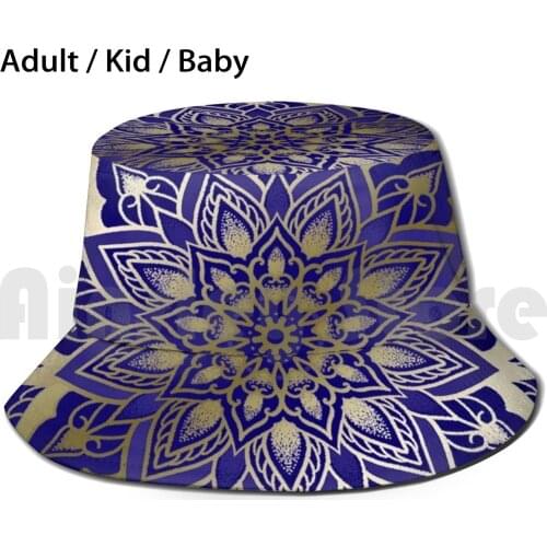 Golden Mandala Sun Hat Foldable UV Protection Mandala Geometric Sacred Geometry Tattoo Gold Dotwork Rose Golden Asian