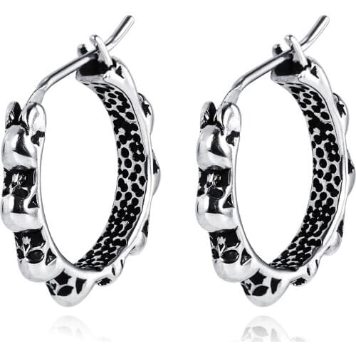 Vintage Small Surgical Steel Skull Round Hoop Earrings For Men Women 2020 Punk Gothic Hip Hop Titanium Jewelry Earring Wholesale
