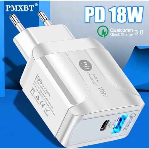 Mobile Phone Charger Travel Adapter For iPhone 11 Huawei Xiaomi Fast Wall Charger EU US UK Plug PD USB Quick Charge PD 18W QC3.0