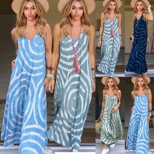 Summer 2021 Tie-dye Retro Sleeveless Bohemian Dress Female V-neck Sling Chiffon Long Beach Dress