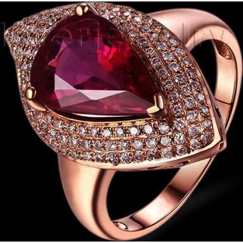 Female Rings NEW Fashion Engagement Pear 9x12mm 18KT Rose Gold Natural Tourmaline Diamonds Ring For Women Joining Party Jewelry