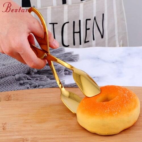 1Pc Buffet Clip Stainless Steel Gold Snack Cake Dessert Salad Pastry Scissors Clip Food Serving Tong Kitchen Baking BBQ Tool