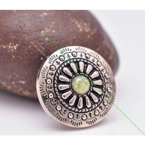 10pcs 1" Metal Silver Southwest Floral Art Beige Turquoise Conchos For DIY Leathercraft Western Saddle Tack Belt Purse Decor