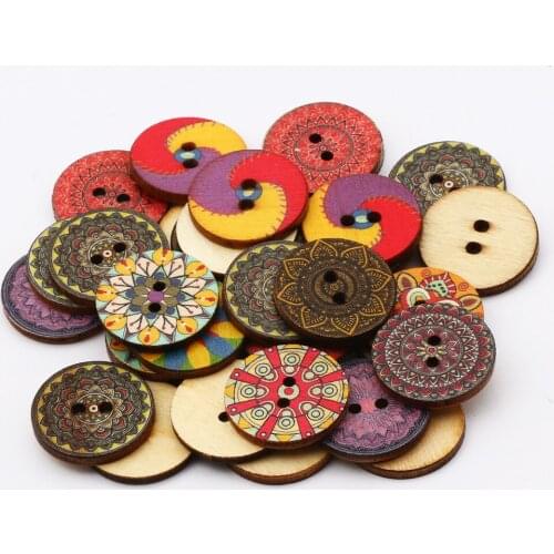 20mm Retro Natural Environmental Protection 50pcs DIY Wooden Buttons For Needlework Clothes Decoration Scrapbook Accessories