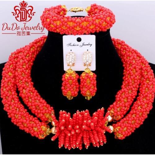 2017 Latest Red Nigerian Wedding African Beads Jewelry Sets Christmas Costume Jewelry Set 2017 Jewelry Set Hot Beads For Brides
