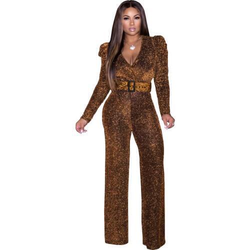2019 sexy women autumn v-neck long sleeve plus size long jumpsuit S-2XL