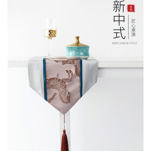 3 colors luxurious satin embroidered table runner horse jacquard with tassels desk cabinet cover cloth home decorative ornaments