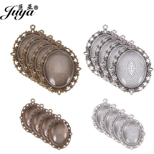 5pcs 40X30mm Oval Pendant Set Cabochon Cameo Base Tray Bezel Blank Bright Glass DIY Jewelry Making Findings Handmade Crafting