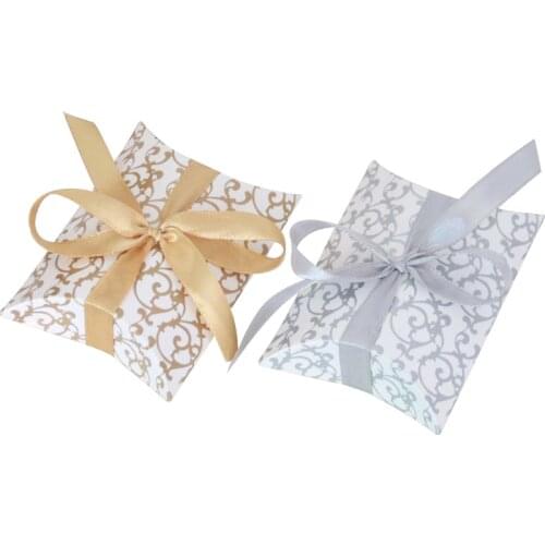 50pcs/lot Pattern Pillow Shape Candy Box DIY Wedding Party Favor Gift Boxes Baby Shower Paper Packaging Box Kraft Paper Gift Bag