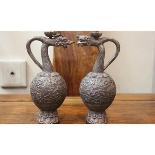 7 Vintage Collect Handmade engraved Pure Silver Candlestick Vase Flagon Pot Pair