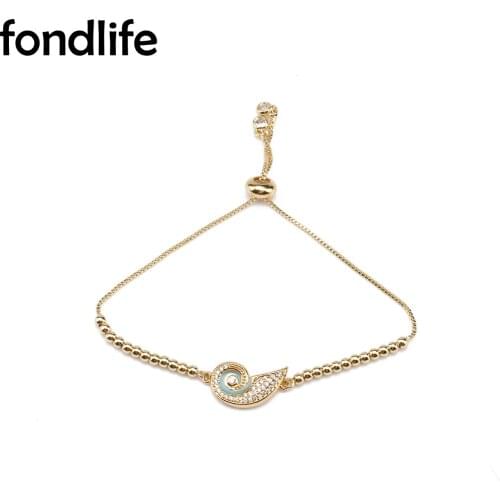 AAA Cubic Zirconia Crystal Sea Snail Gold-plated Brass Conch Charm Bracelet Women CZ Copper Beads Red Cord Macrame Jewelry Gift