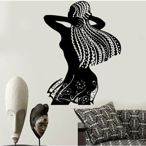 African Woman Wall Decal Africa Ethnic Style Door Window Vinyl Sticker Girls Room Beauty Salon Interior Decor Wallpaper Art E673
