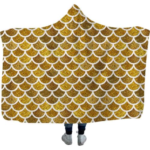 Mermaid Scales Pattern Home Hooded Blanket New Design Fleece Sofa Bed Cover Blanket with Hat Comfortable Warm Blanket