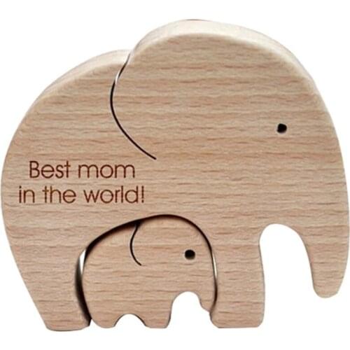 Home Decor Mothers Day Gifts Elephant Mother And Child Shaped Design Decorative Wooden Ornament Room Desktop Decor