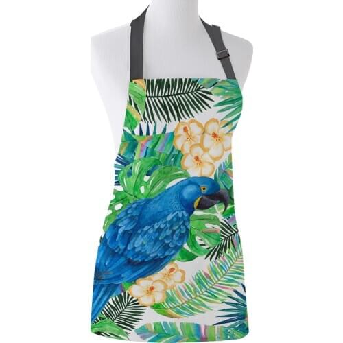 Tropical Plant Palm Leaf Turtle Leavea Parrot Animal Apron Canvas Kitchen Cafe Aprons Female Ladies Cooking Dining