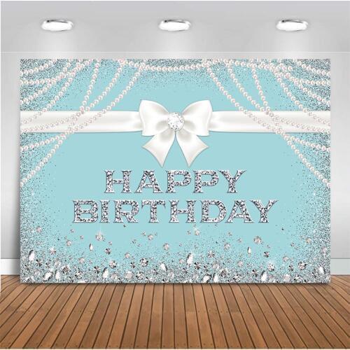 Happy Birthday Party Background Blue Bead Curtain Diamond Embellishment Decor Photo Backdrop Banner