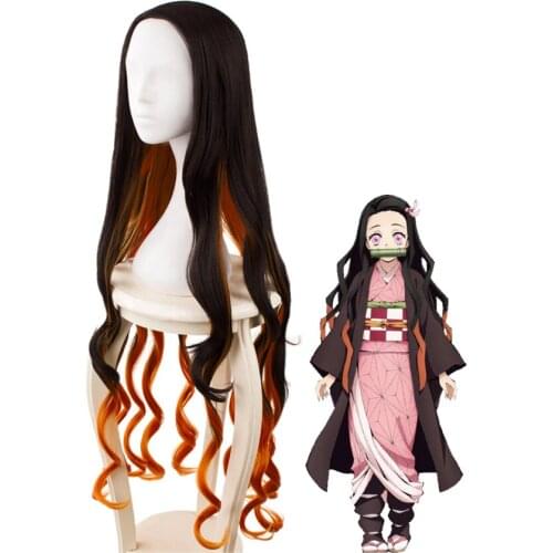 Creative Anime Demon Slayer: Kimetsu no Yaiba Synthetic Hair Kamado Nezuko Long Wig for Women Girl Cosplay Decor Prop 1pcs