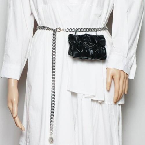 Mini Cute pleated Fanny Packs Black PU Leather Waist Chain Coin Bag Detachable Shoulder Bag 2021 Luxury Ladies Messenger Bag
