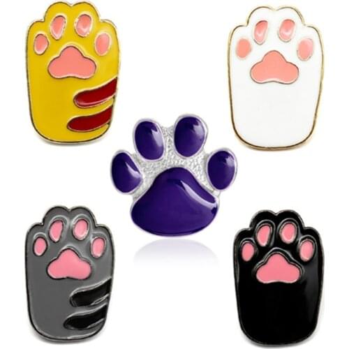 Cartoon Pink Cute Metal Enamel Brooch Animal Dog Cat Paw Love Heart Badge Clothes Bag Pin Accessories Jewelry Gift For Friends