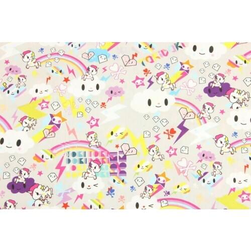 110cm Width Cartoon Unicorn Lightning Printed 100%Cotton Fabric For Cushion Cover/Diy Handbag/Slipcover/Curtain DIY Sewing