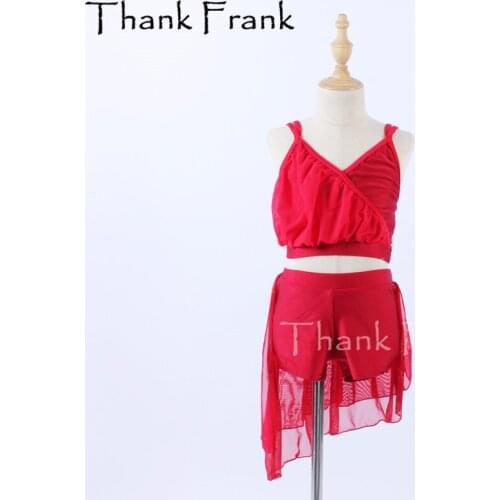 New Girls Red Lyrical Dance Costumes Women Two-Piece Chiffon Modern Dress Kids Camisole Irregular Jazz Dresses Adult Dancewear