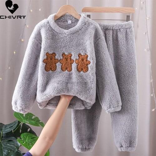 New Kids Flannel Pajama Sets Boys Girls Autumn Winter Thicken Warm Home Wear Children Long Sleeve Cartoon Sleeping Clothing Sets
