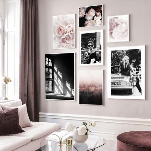 Audrey Hepburn Black White Fashion Posters Canvas Wall Art Prints Flower Painting Motivational Decorative Pictures Modern Decor