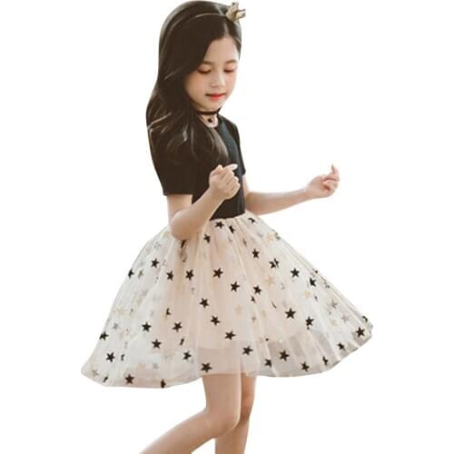Summer Dresses For Girls Star Pattern Girls Party Dress Patchwork Dress Girl Teenage Kids Girls Clothes 6 8 10 12 13 14 Year
