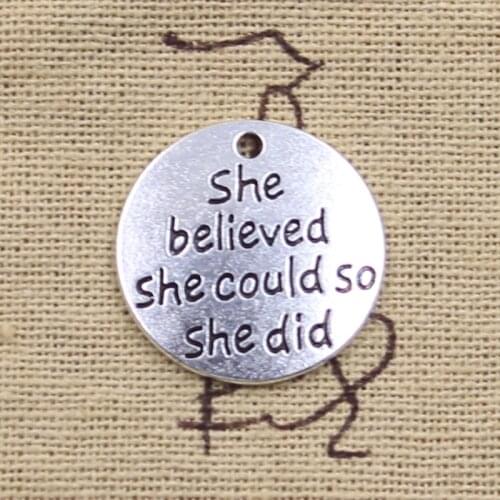 12pcs Charms she believed she could so she did 22x22mm Antique Silver Color Pendants DIY Making Finding Handmade Tibetan Jewelry