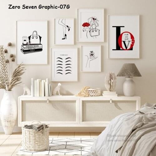 Simple Fashion Black White Eyebrow Shape Flowers Poster Canvas Printing Picture Wall Decoration For Dressing Room Salon Store