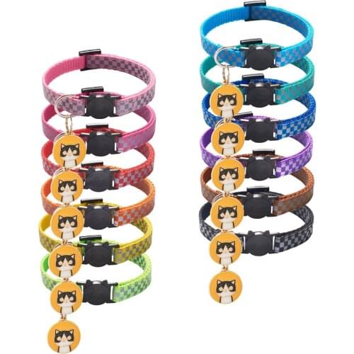 19-32cm 1.0cm Adjustable Cat Collar Cute Reflective Fishbone Print Nylon Pet Puppy Dog Collar with Bells For Small Medium Dog