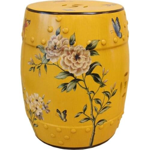 Retro Ceramics Dressing Chair Flower Bird Drum Stool Porcelain Pier Shoe Bench Garden Decorative Seat 46x30cm
