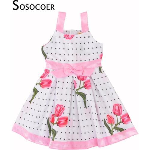 SOSOCOER Baby Girl Dresses For Party Summer Flowers Suspender Girls Dress High Quality Polka Dot Toddler Dress Kids Clothes