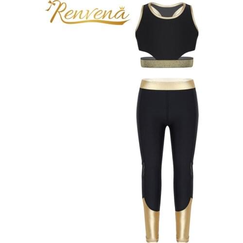 Teens Kids Girls Sports Tracksuits Sleeveless Tank Crop Top + Leggings Pants 2pcs Ballet Gymnastic Kids Sweatsuit Childrens Sets