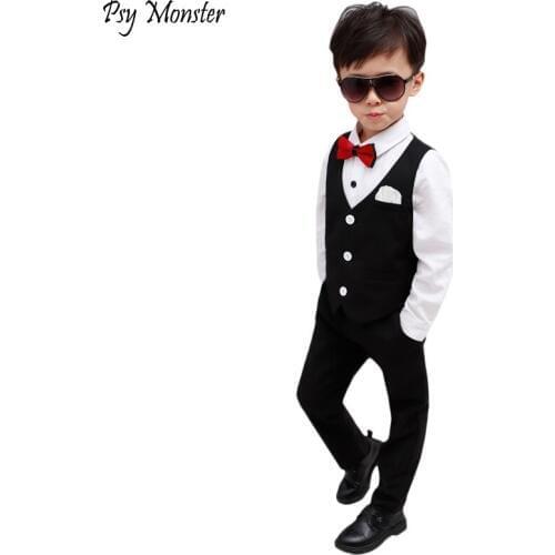 Flower Boys Formal Wedding Clothing Sets 4PCS Children Vest Pants Shirts Bowtie Suits Outfits Kids Prom Party Performance Dress