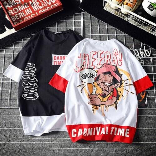 VERSMA Korean Funny Graffiti Print Vintage T Shirt Men Hip Hop Streetwear Oversize Rock Fake Two Piece T-shirt Men Dropshipping
