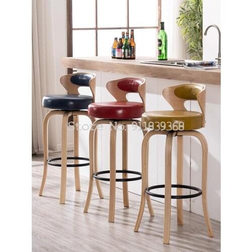 High Stool Solid Wood Rotary Back Bar Chair Modern Simple Bar Chair Creative Light Luxury Bar Stool Household High Stool