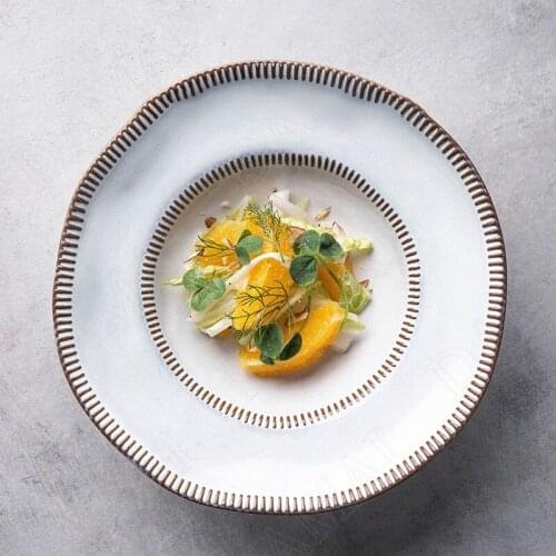 Japanese Ceramic Plate Creativity Striped Relief Decor Fruit Salad Plates Retro Restaurant Serving Tray Home Kitchen Tableware