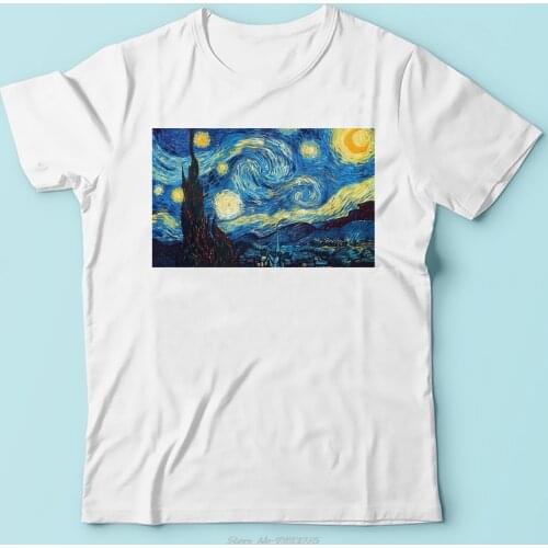 The Starry Night In Van Gogh Hair Funny Tshirt Men Tees Summer New White Casual Short Sleeve Cool T Shirt O-neck