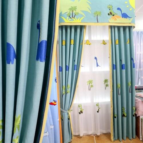 Nordic Cartoon Dinosaur Bedroom Shading Childrens Curtains Finished Embroidered Childrens Room Living Room Bedroom Curtains