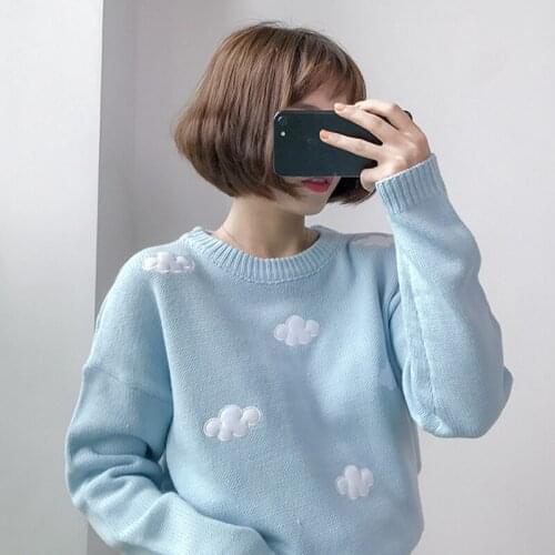 Autumn and winter womens clothing new Korean style small fresh and sweet cloud loose pullover long-sleeved sweater top