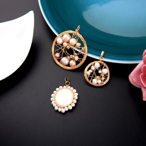 Kissme Women Pendants Handmade Gold Color Brass Irregular Wire Winding Baroque Real Cultured Pearl Charms 2021 Fashion Jewelry
