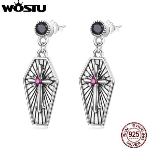 WOSTU 925 Sterling Silver Halloween Mysterious Cross Stud Earrings For Women Fashion Party Jewelry CTE536