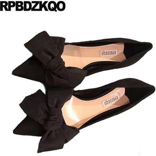 Pumps size 4 34 Winkle Picker sweet thin suede scarpin cute women pointed toe 2019 black bow european designer shoes high heels