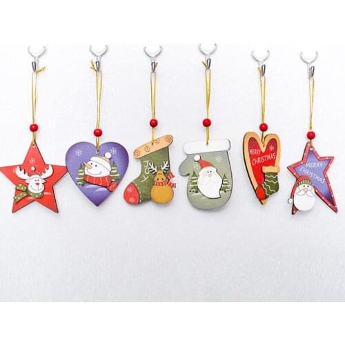 10pcs/lot Creative Santa Snowman Painted Wooden Pendant Christmas Tree Ornaments Closet Doors and Windows Decoration