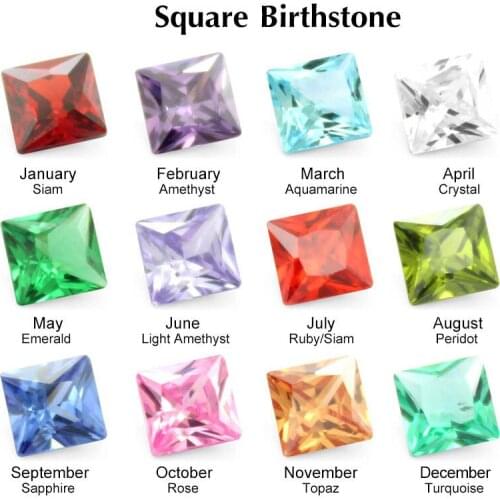 12pcs 5*5*3mm Crystal Zircon Square Birthstone DIY Birthday Stones 12 Months Floating Charms