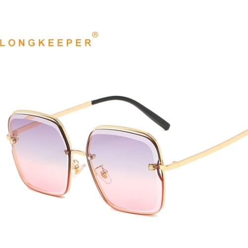 Longkeeper Oversized Sunglasses Women Brand Designer Metal Square Sun Glasses Female Luxury Gradient Shades oculos feminino