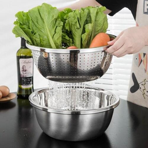 3pcs stainless steel pot vegetable cutter slicer drain basket sieve Kitchen Tool grater strainer Rice Washing Filter ZM716