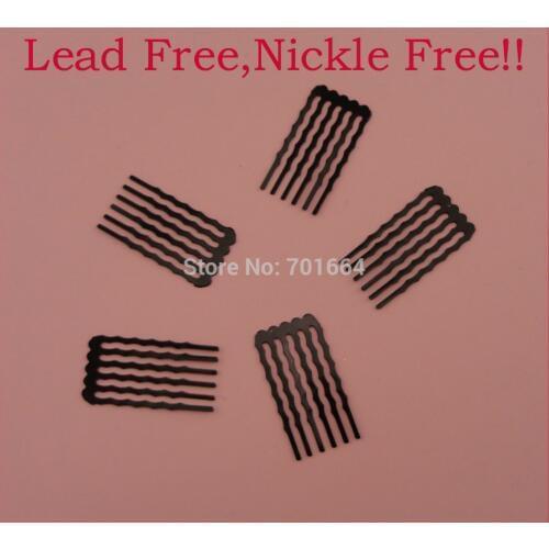 50PCS 2.0cm*3.6cm 6teeth Black Waved teethed Plain Metal Hair Combs for DIY headpieces at nickle free and lead free